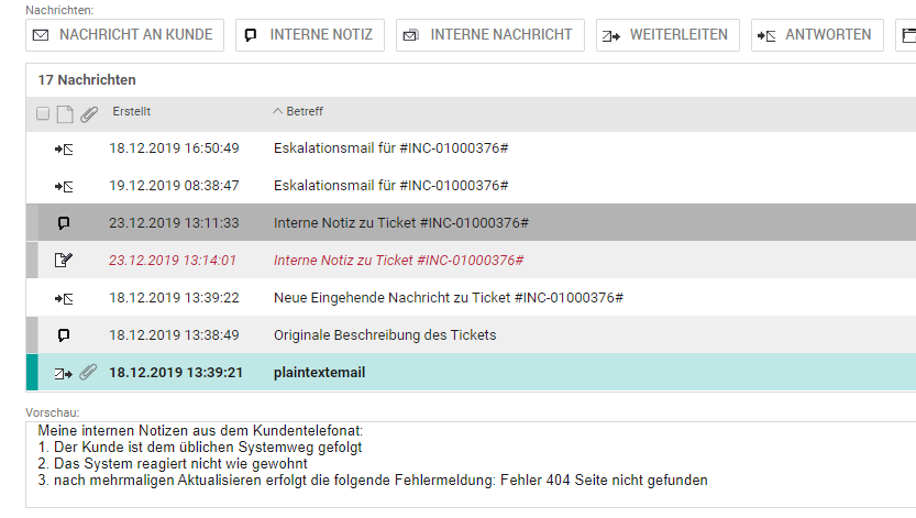 3.3.2.5 Ticketsektion Nachrichten Übersicht